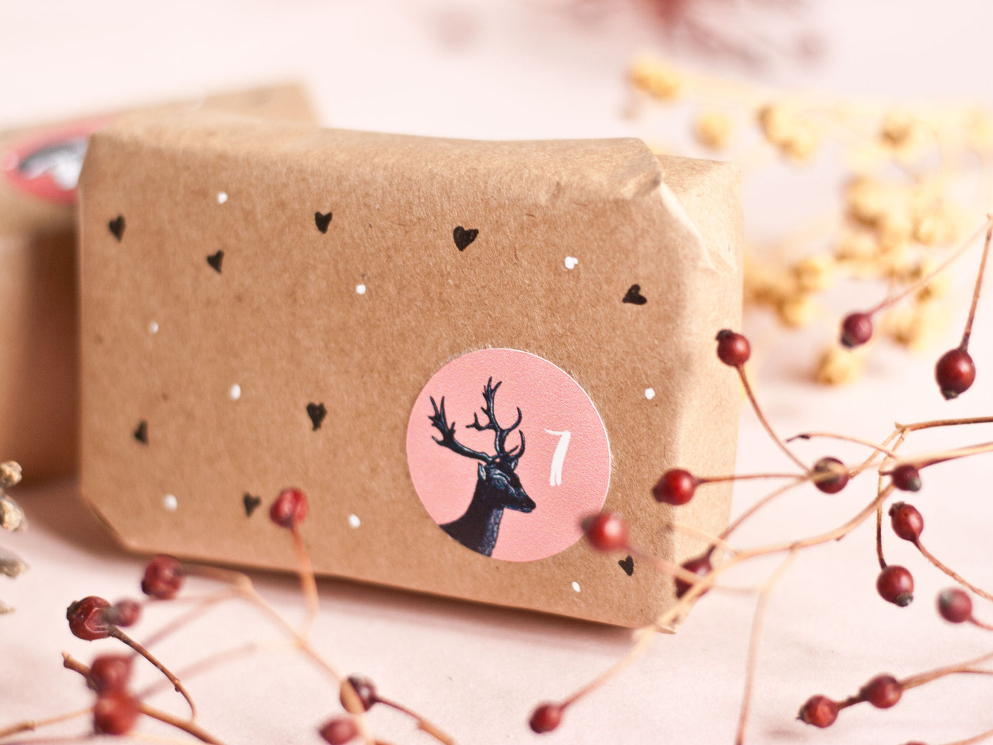 Aufkleberbogen Adventskalender mit Tiermotiven A5, rot