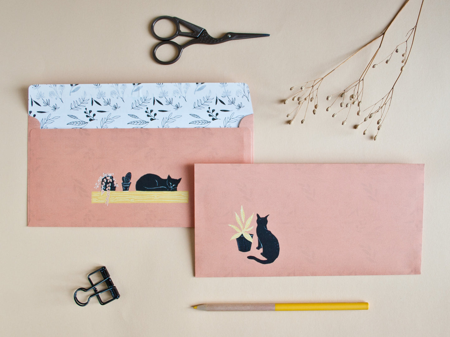 10er Set Briefumschläge Katzen, DIN lang