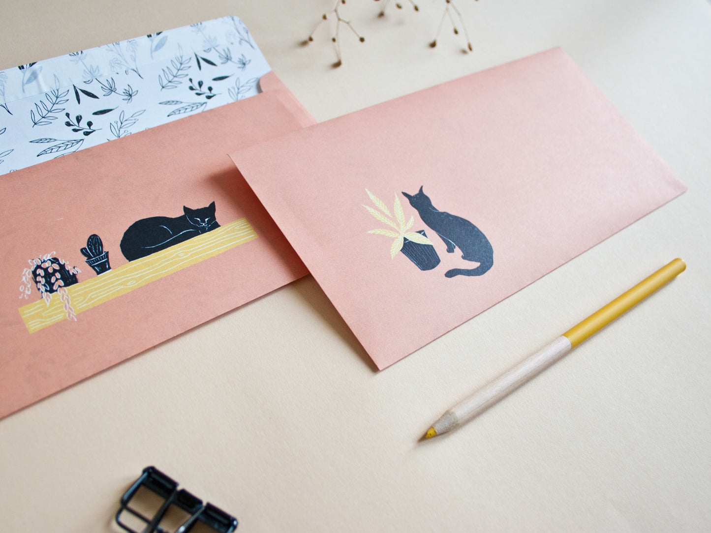 10er Set Briefumschläge Katzen, DIN lang