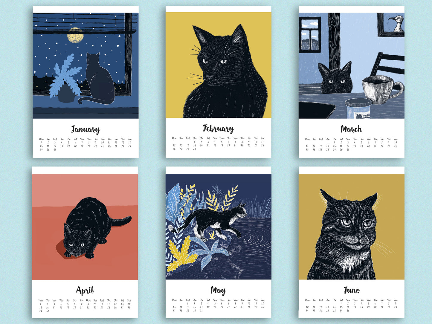 Katzen Kalender 2024 im A5 Format - englisch