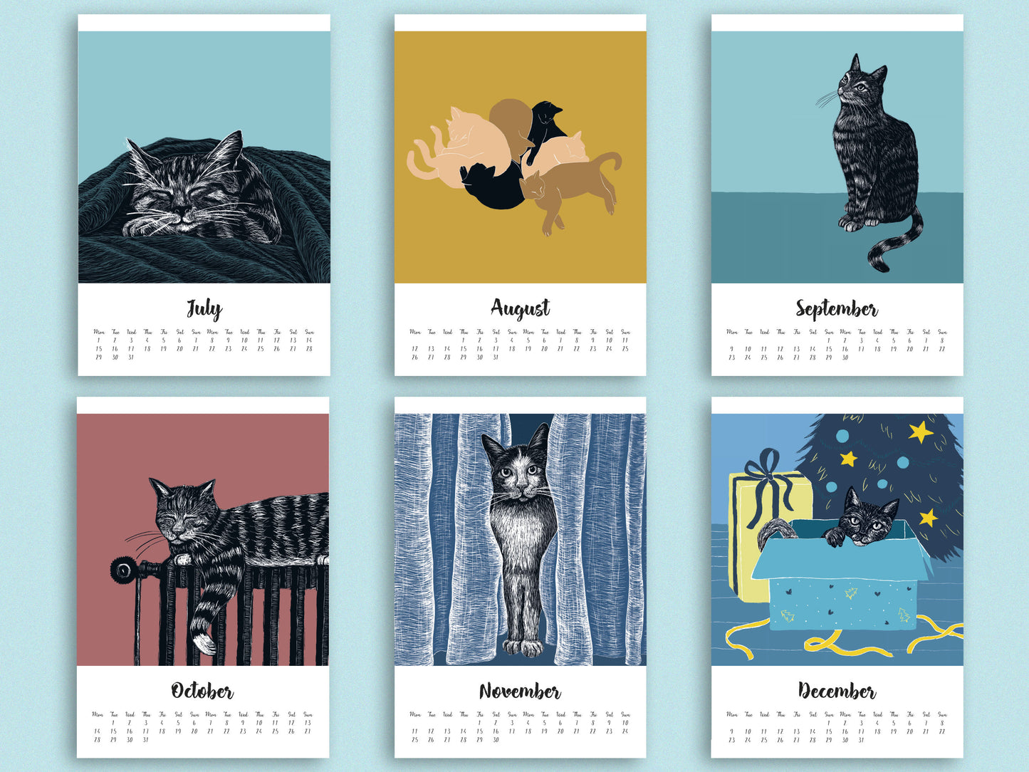 Katzen Kalender 2024 im A5 Format - englisch