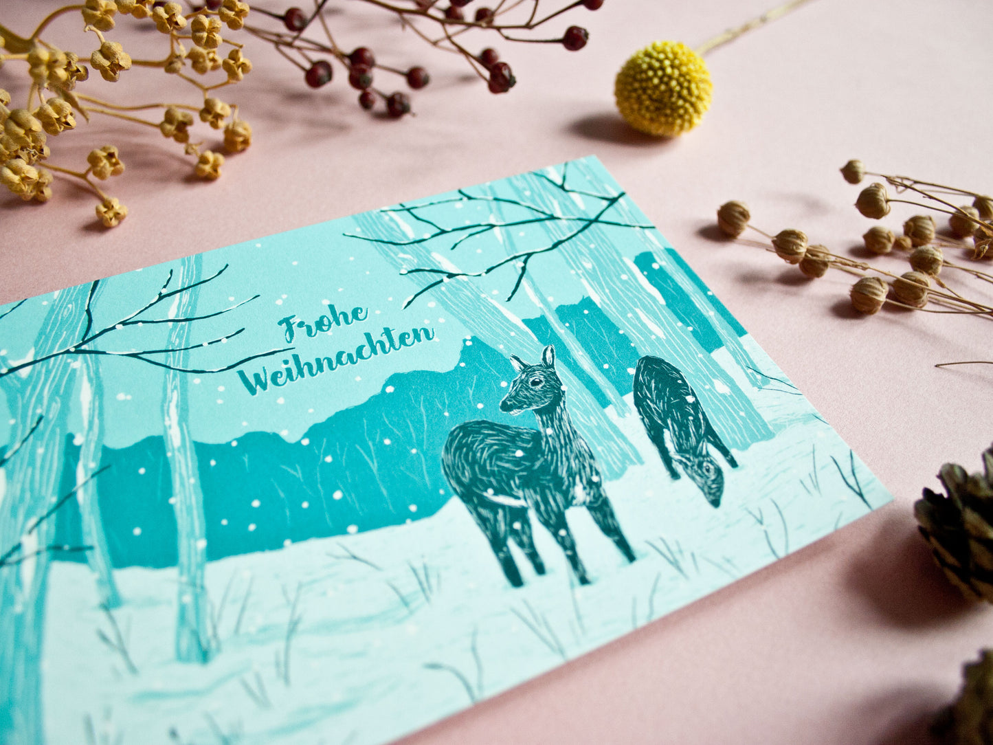Weihnachtskarte Rehe