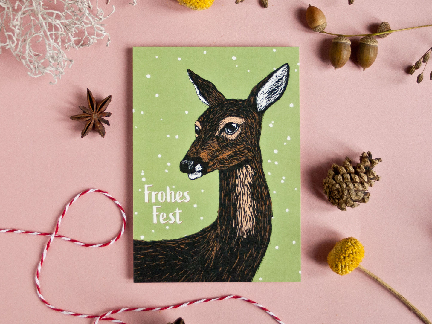 Weihnachtskarte Reh (grün), A6