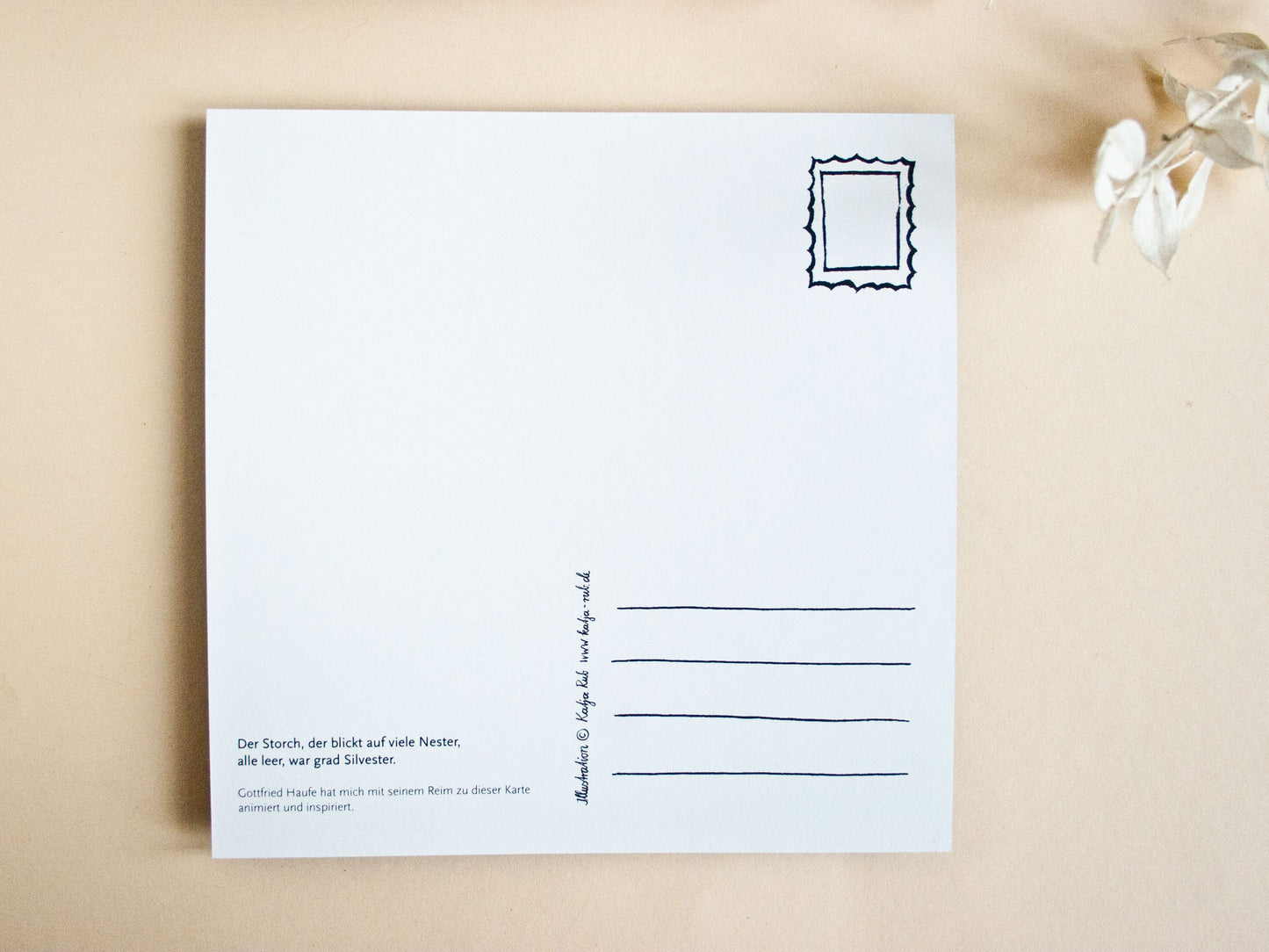 Quadratische Postkarte Storch