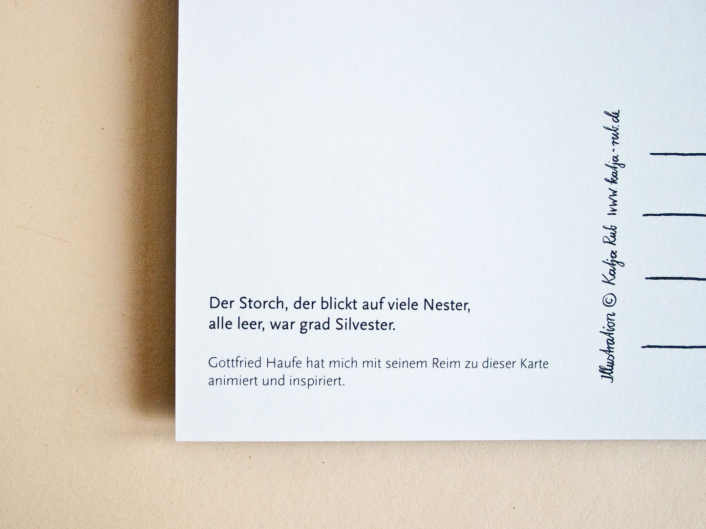 Quadratische Postkarte Storch