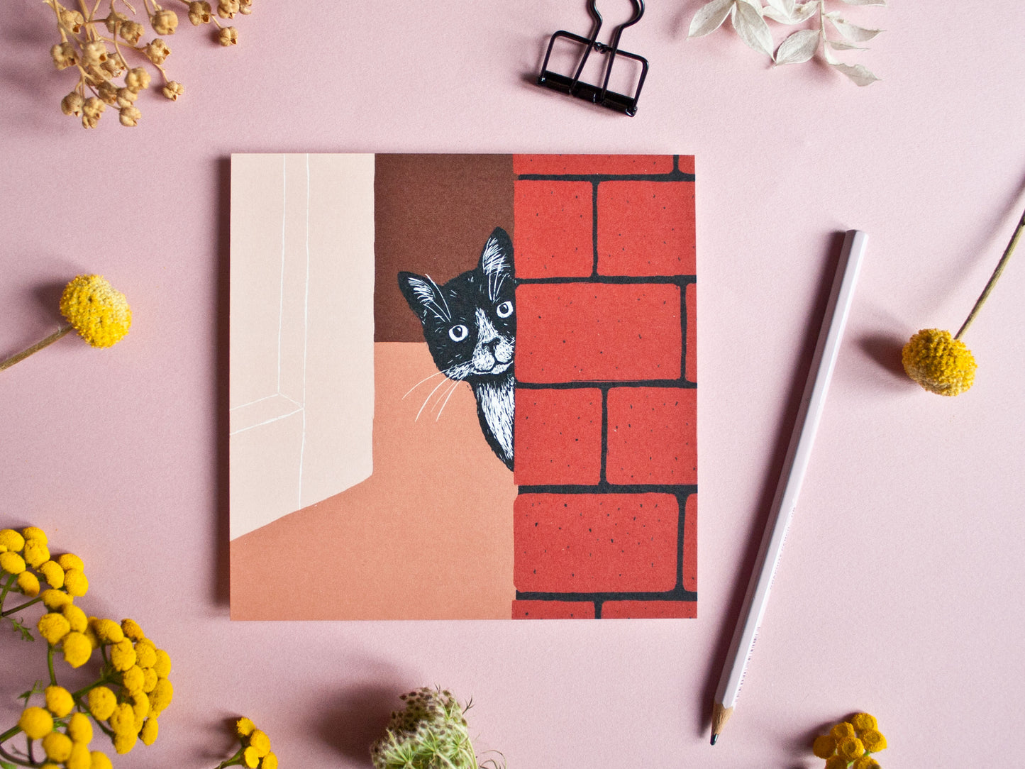 Quadratische Postkarte Katze