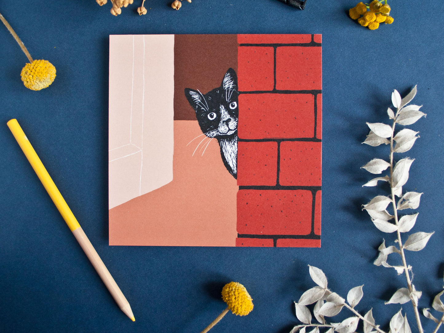 Quadratische Postkarte Katze