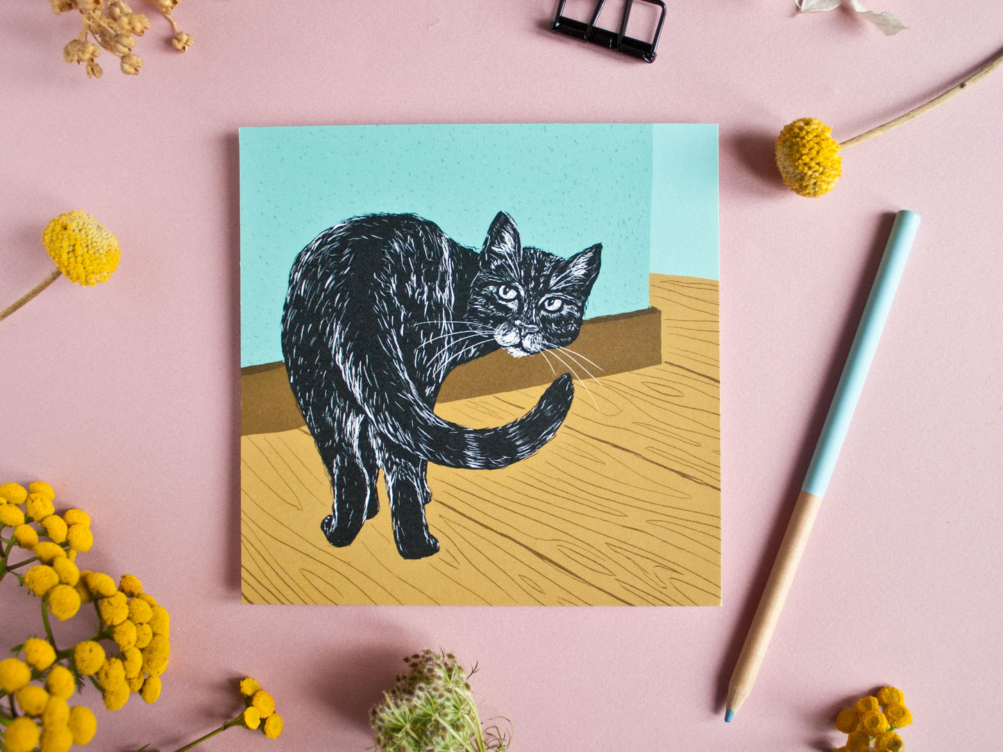 Quadratische Postkarte Katze