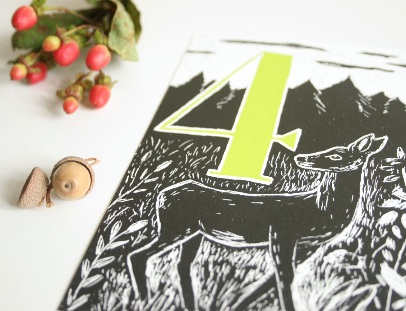 Postkarte Reh und 4