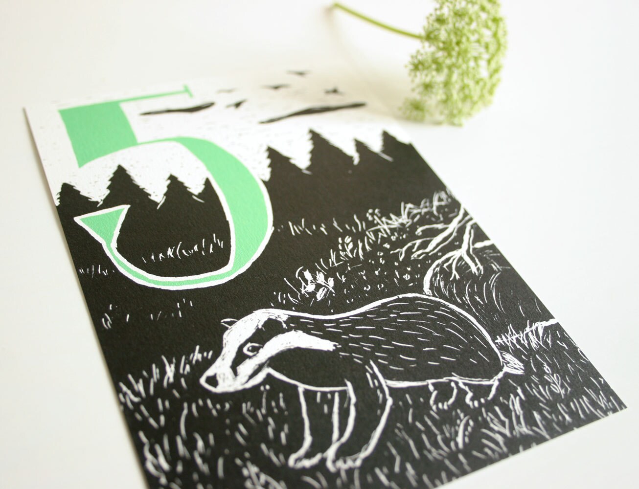 Postkarte A6 Dachs und 5