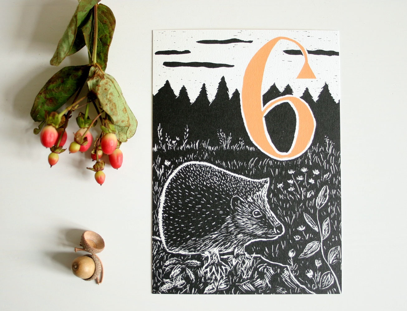 Postkarte Igel und 6