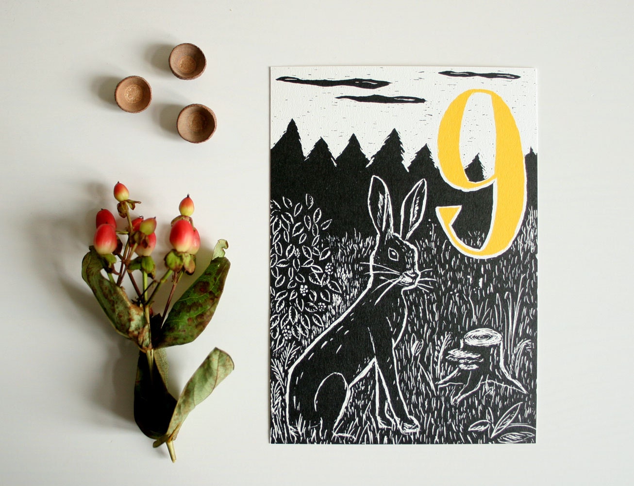 Postkarte Hase und 9