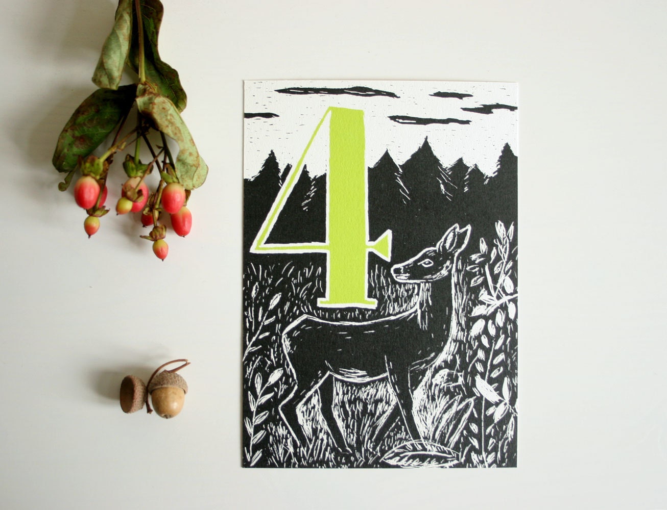 Postkarte Reh und 4