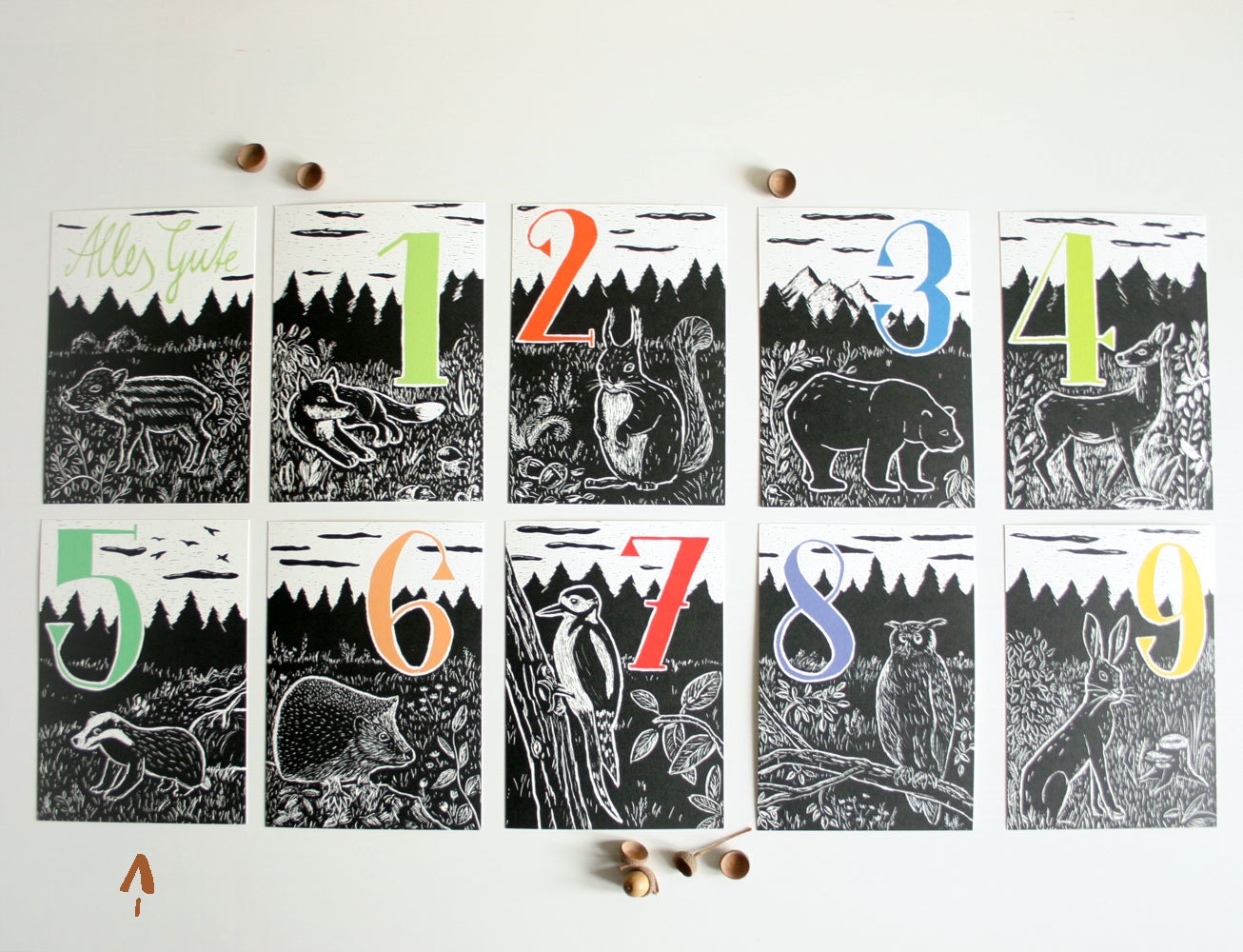Postkarte A6 Dachs und 5