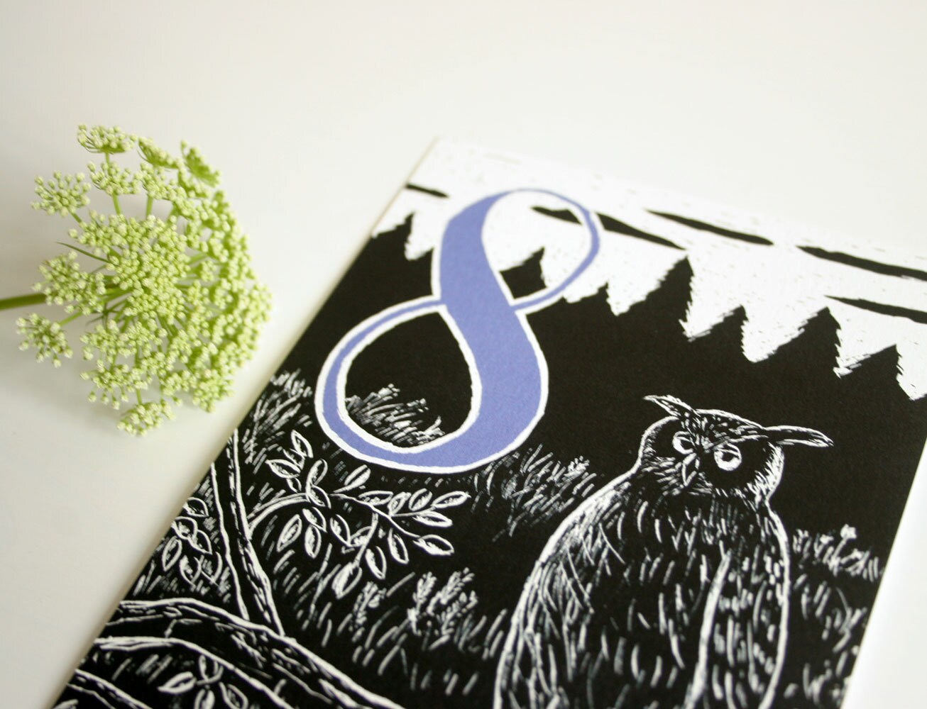 Postkarte Uhu und 8