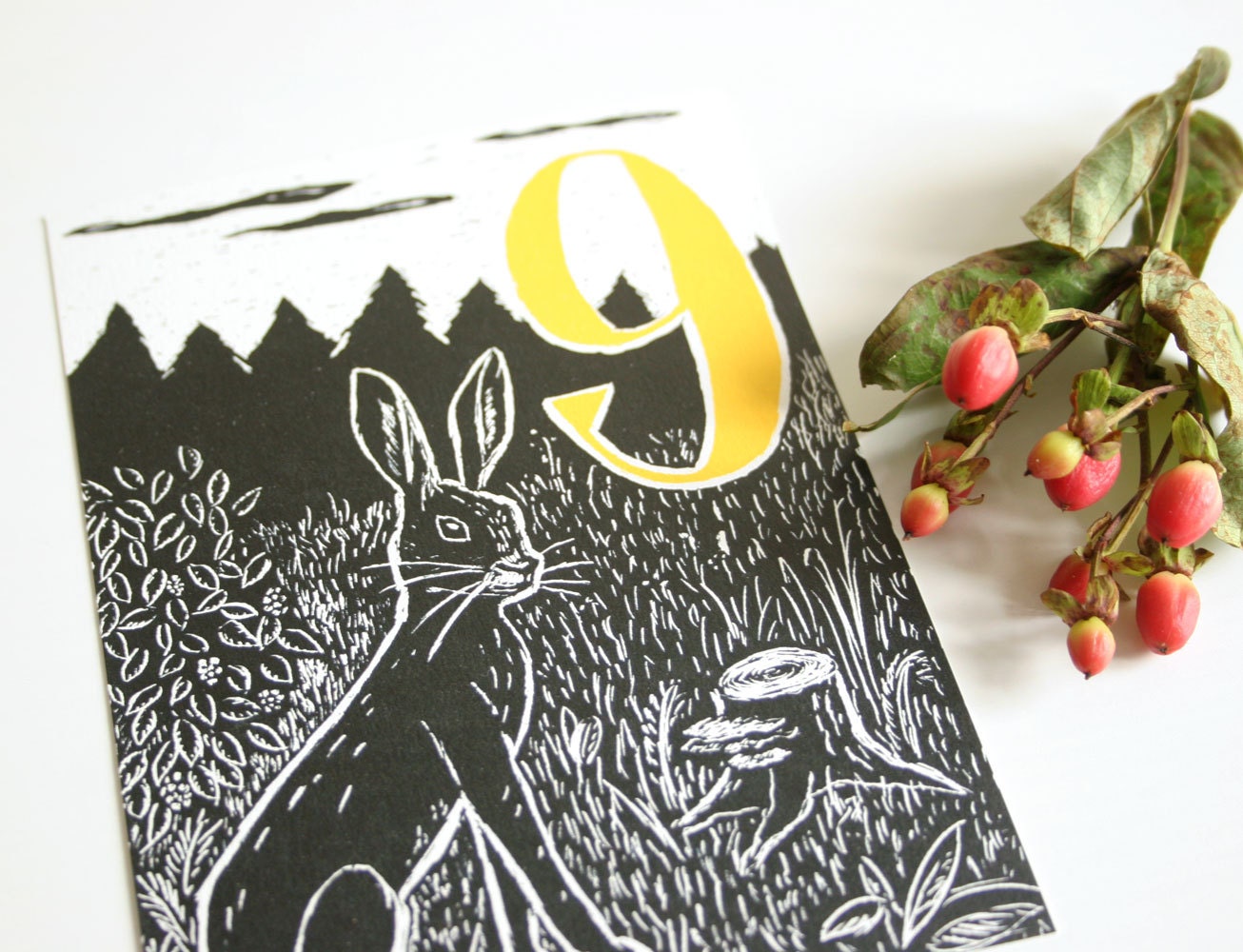 Postkarte Hase und 9