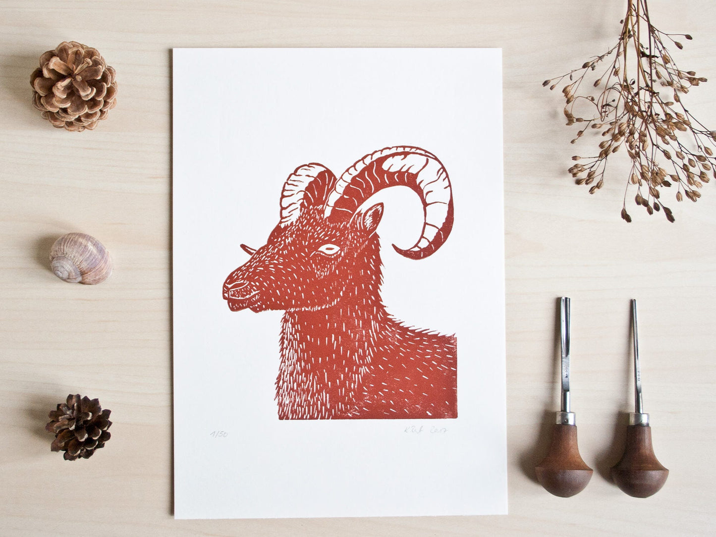 Schaf Linoldruck, original Druckgrafik