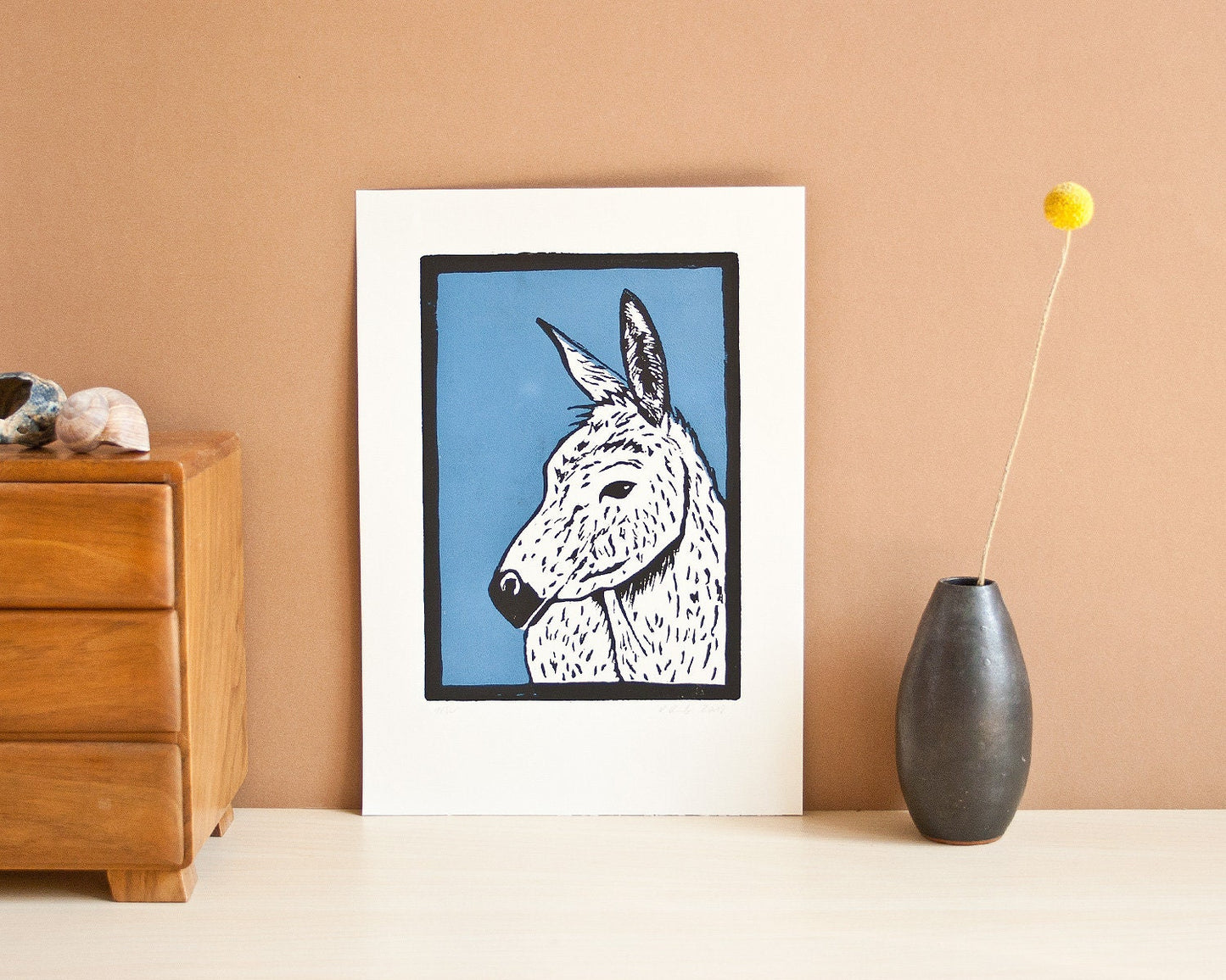 Linoldruck Esel, Original Grafik Tier Illustration