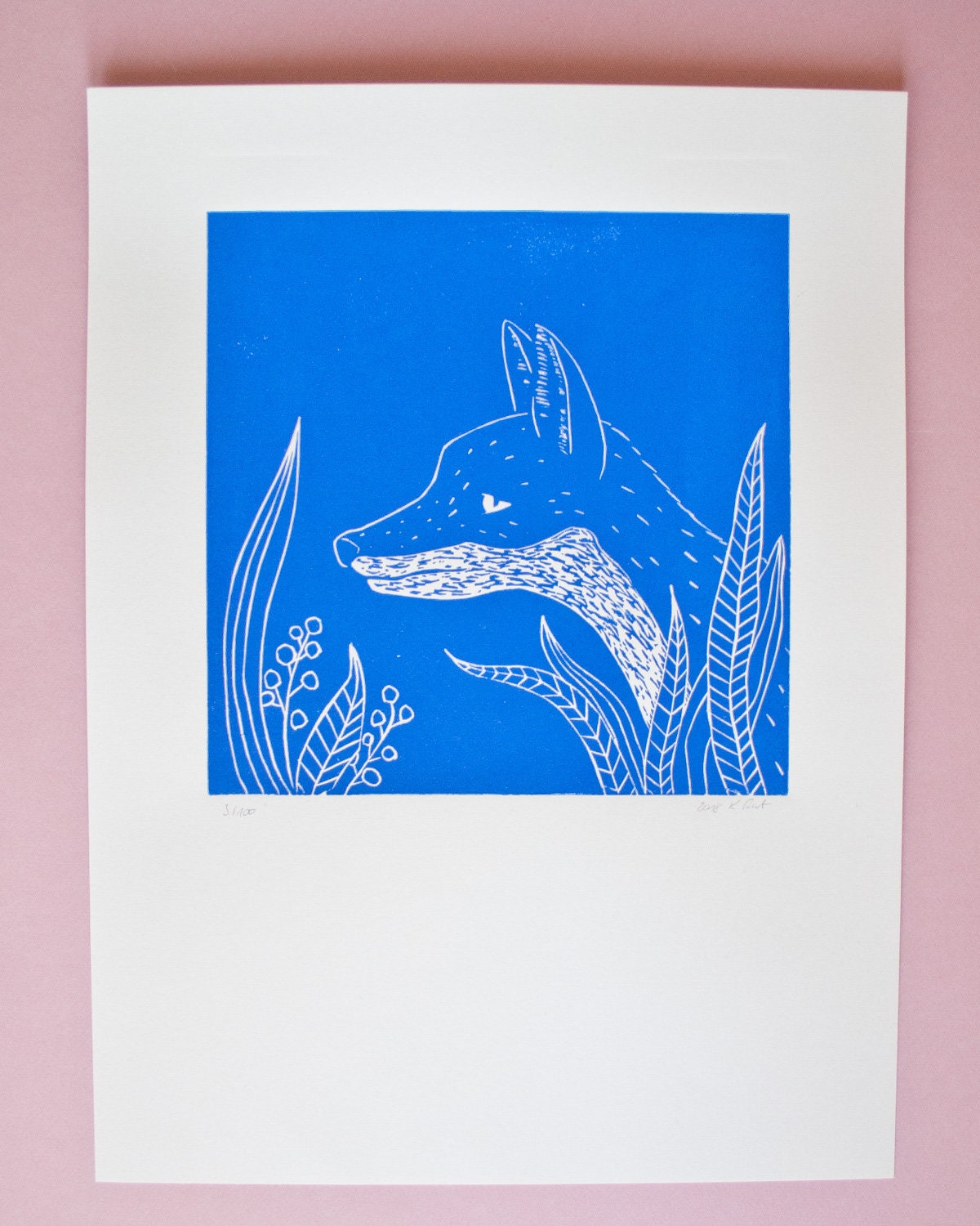 Fuchs Linoldruck, original Druckgrafik