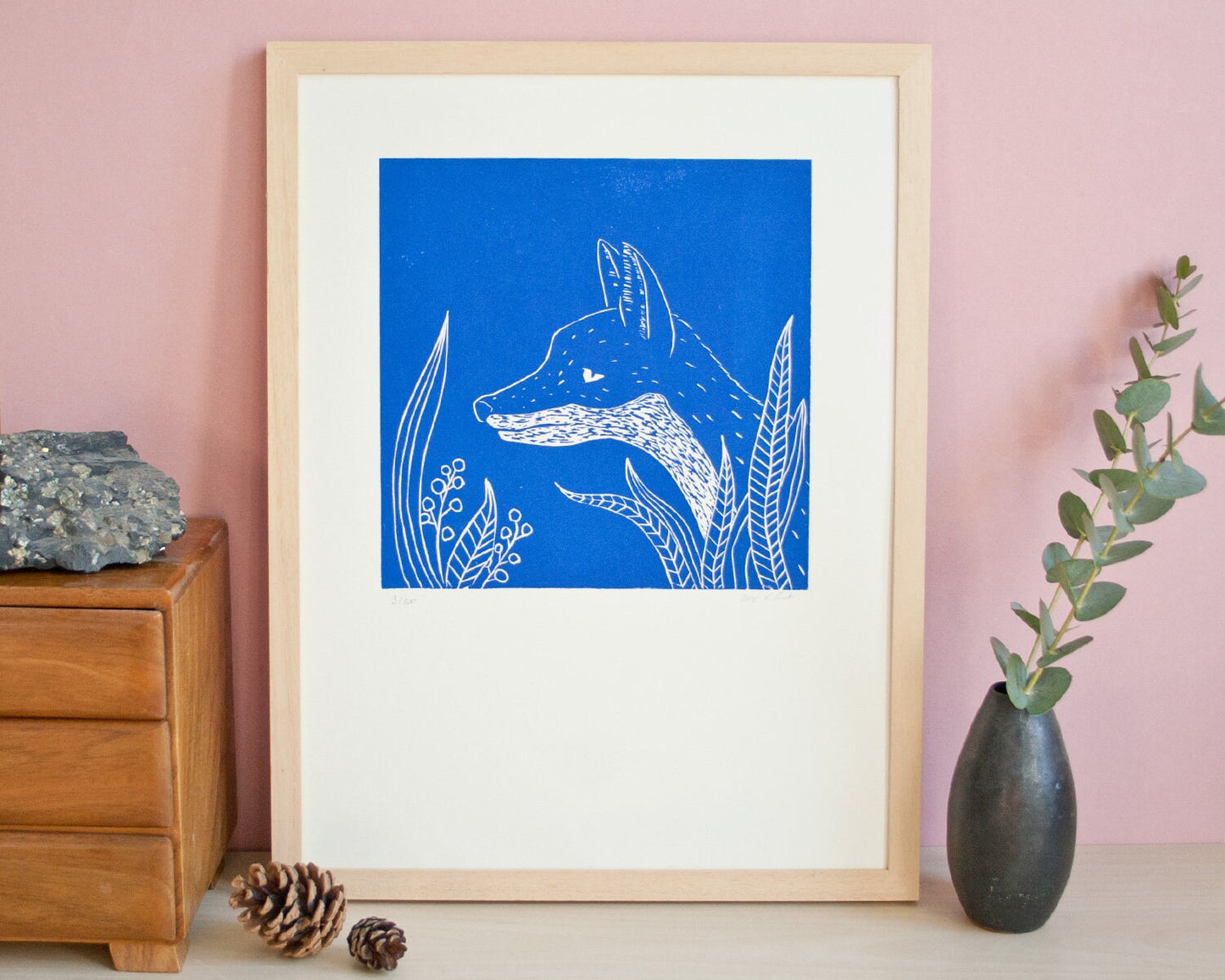 Fuchs Linoldruck, original Druckgrafik