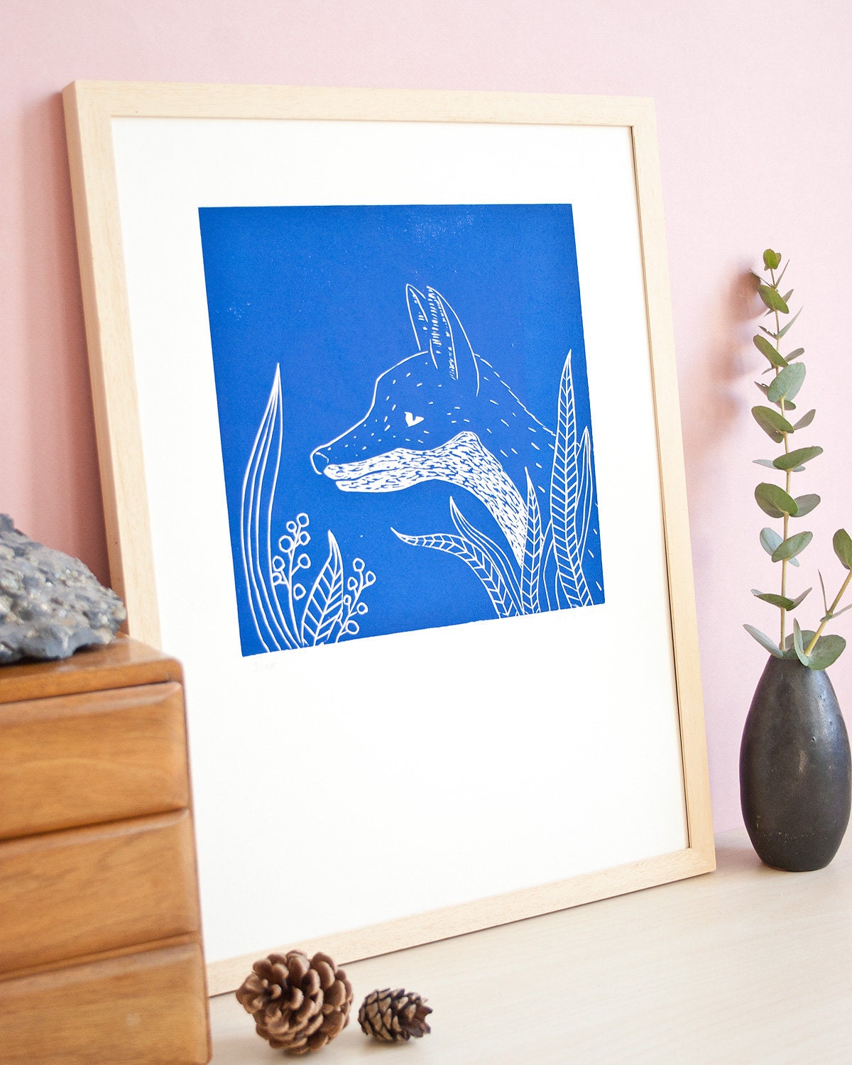 Fuchs Linoldruck, original Druckgrafik