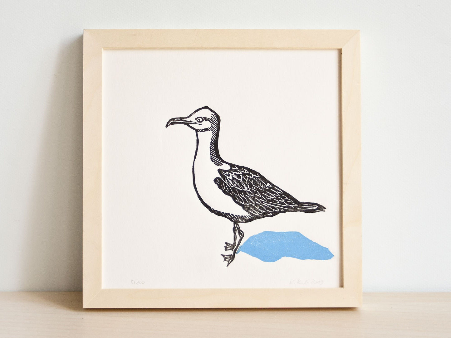 Linoldruck Möwe, Vogel Illustration