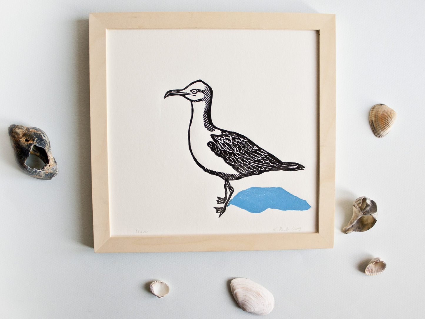 Linoldruck Möwe, Vogel Illustration