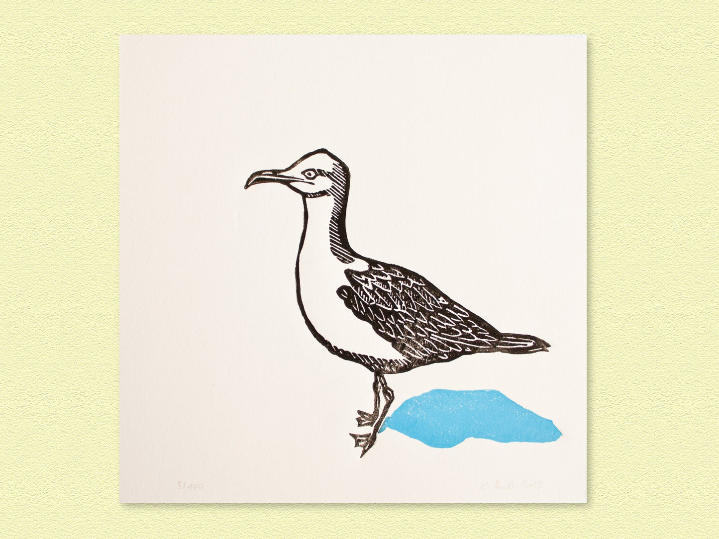 Linoldruck Möwe, Vogel Illustration