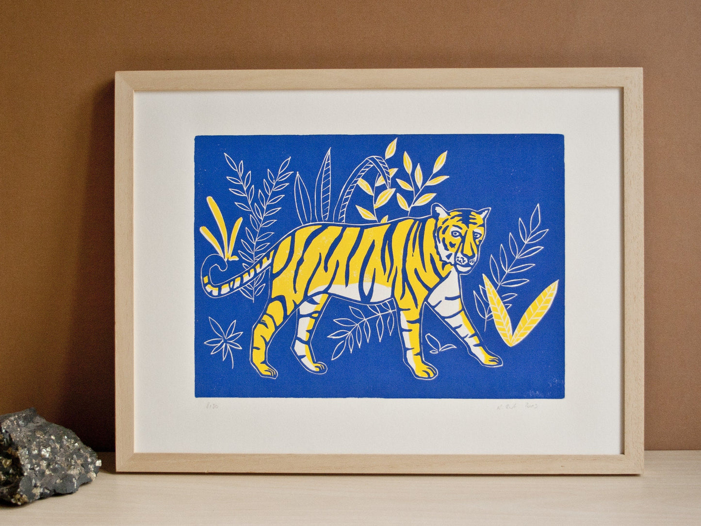 Original Druckgrafik Tiger, Linoldruck Tier