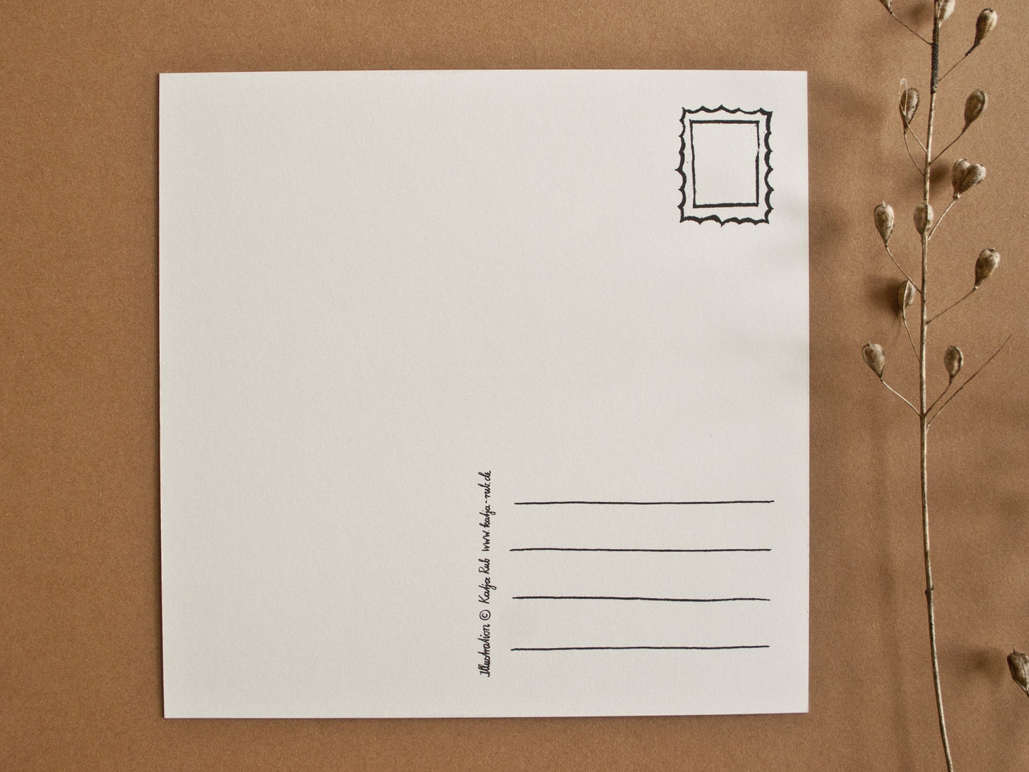 Quadratische Postkarte Wolf Rückseite