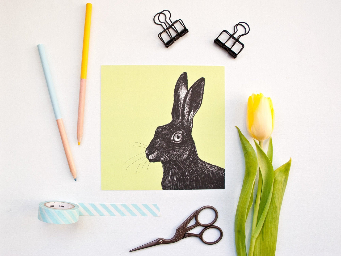 Quadratische Postkarte Hase