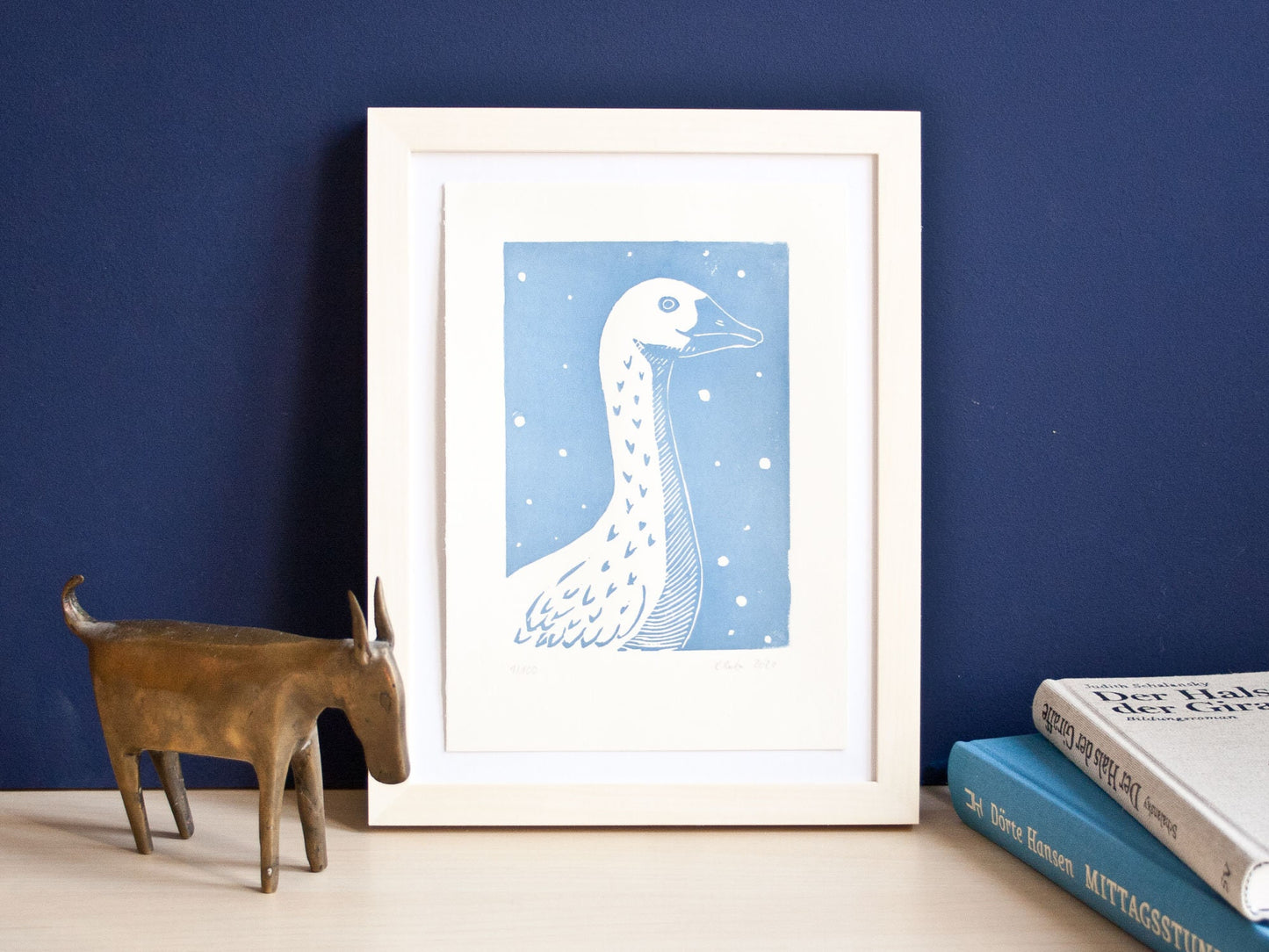 Gans Linoldruck, original Druckgrafik für Tierliebhaber