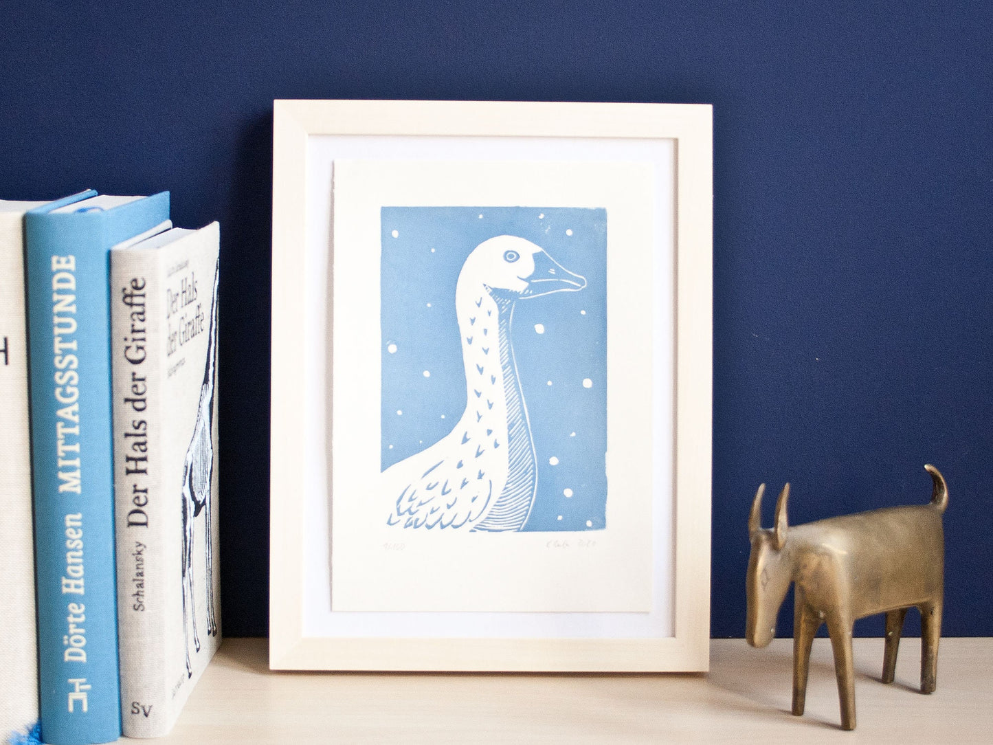 Gans Linoldruck, original Druckgrafik für Tierliebhaber