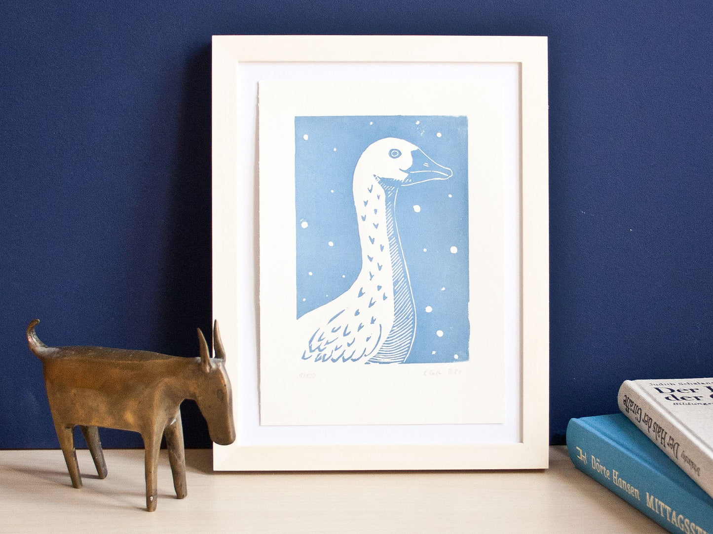 Gans Linoldruck, original Druckgrafik für Tierliebhaber