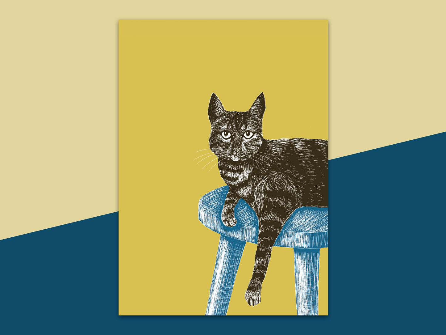 Poster A4 Katze auf Hocker