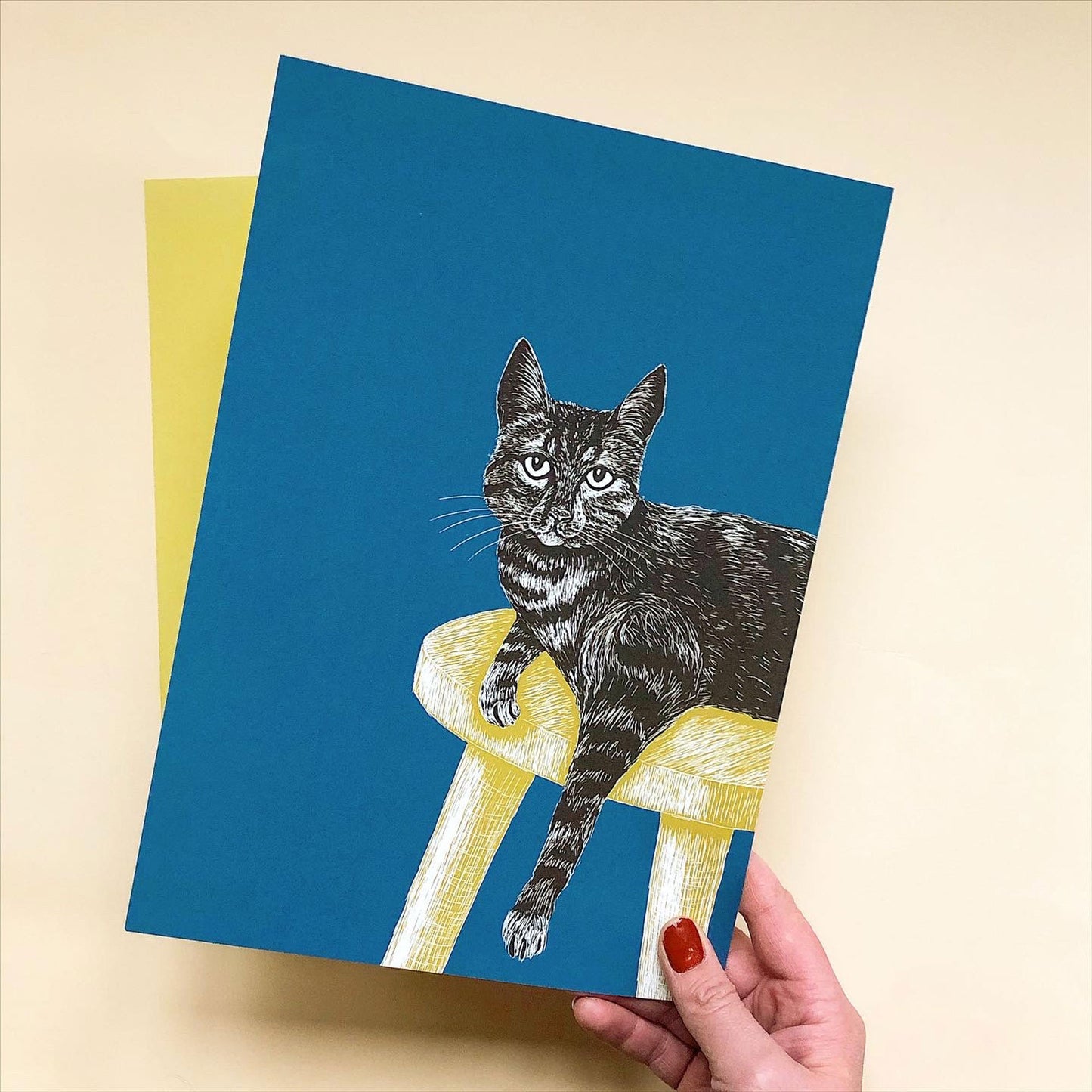 Poster A4 Katze auf Hocker