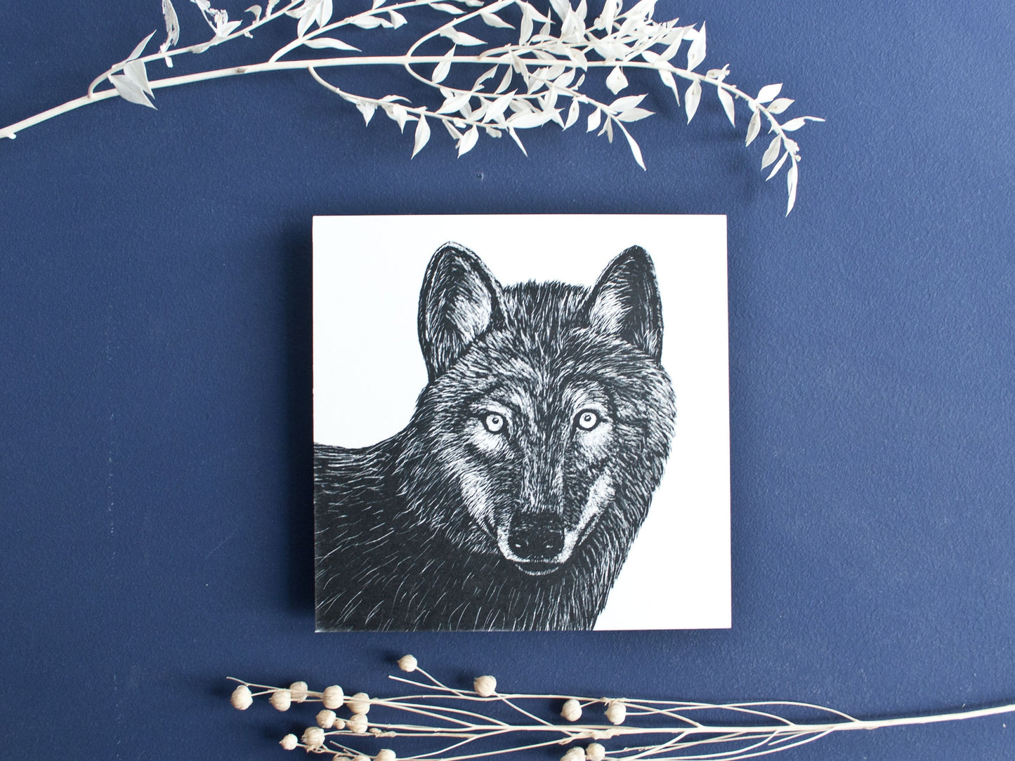 Quadratische Postkarte Wolf
