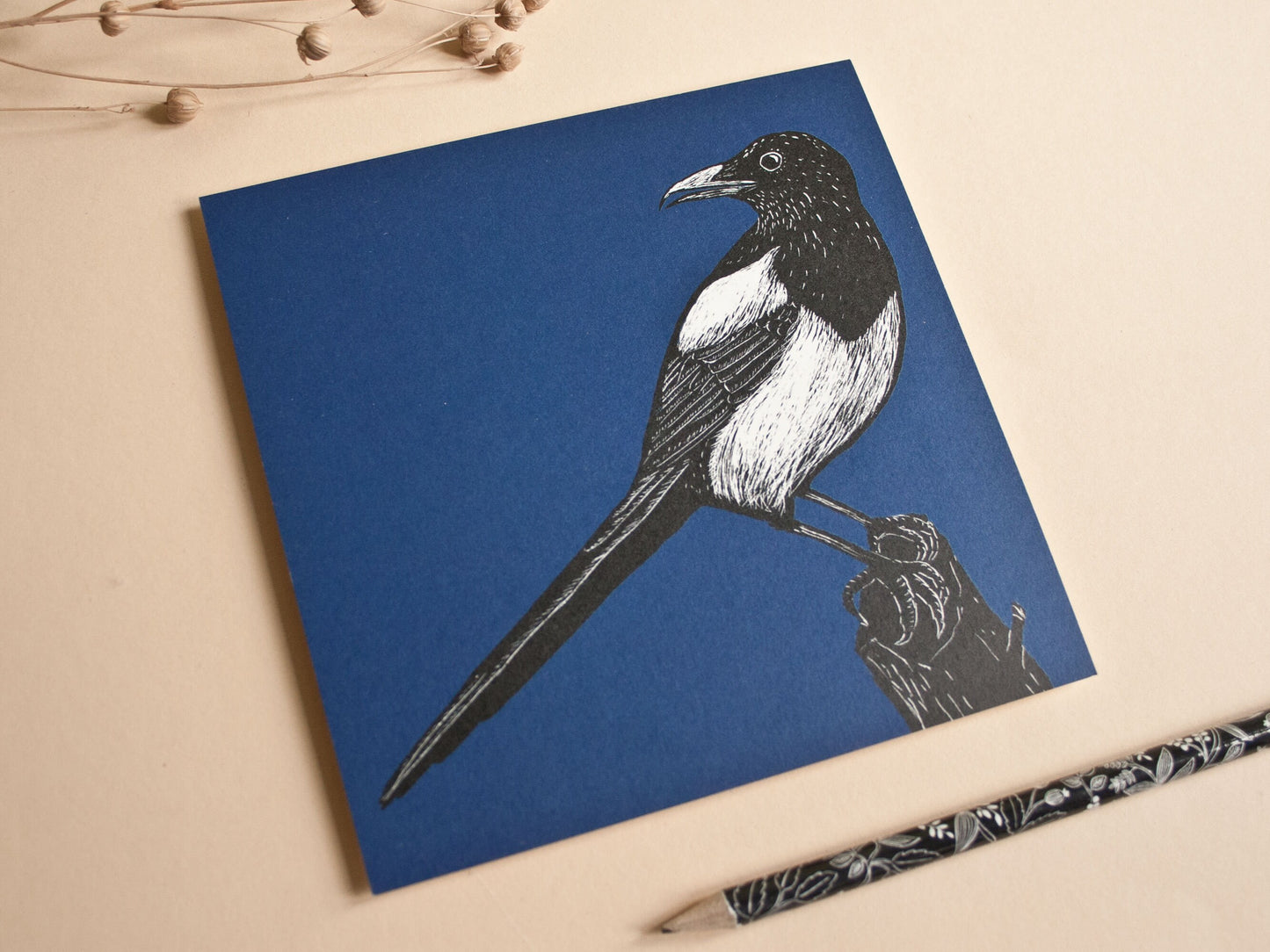 Quadratische Postkarte Elster