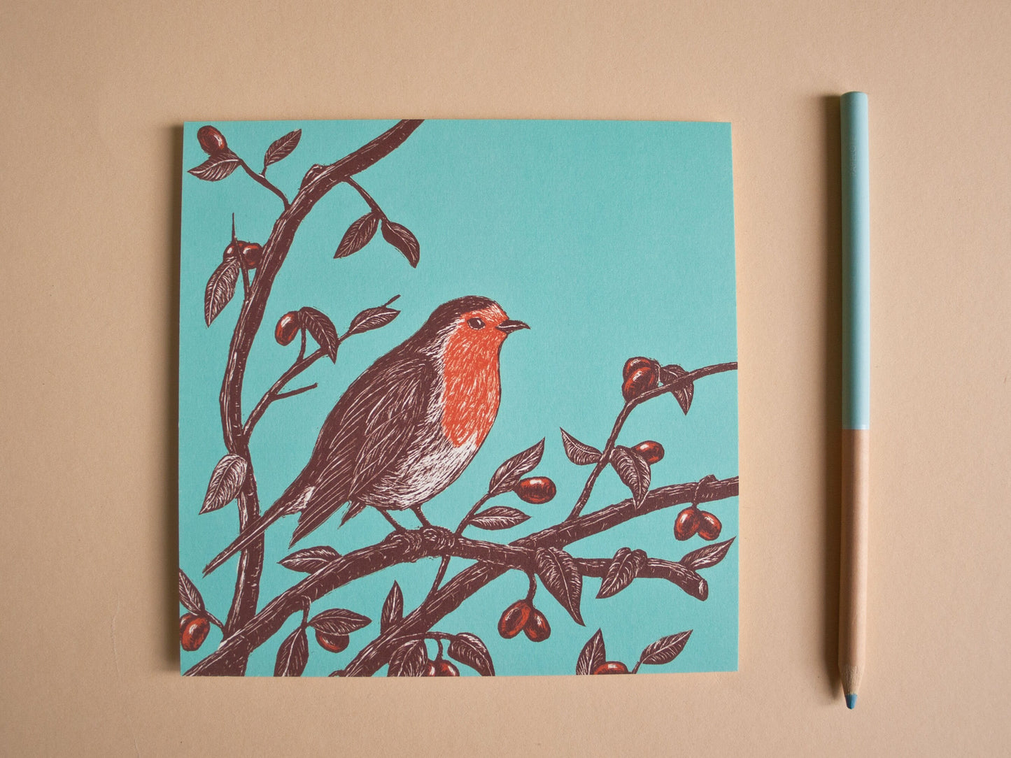 Quadratische Postkarte Rotkehlchen