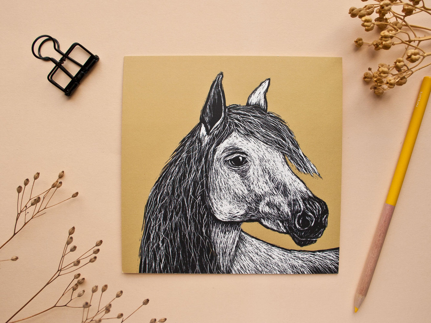 Quadratische Postkarte Pferd