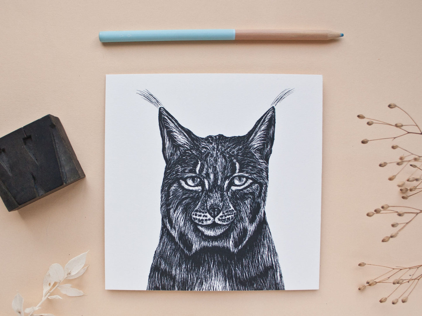 Quadratische Postkarte Luchs