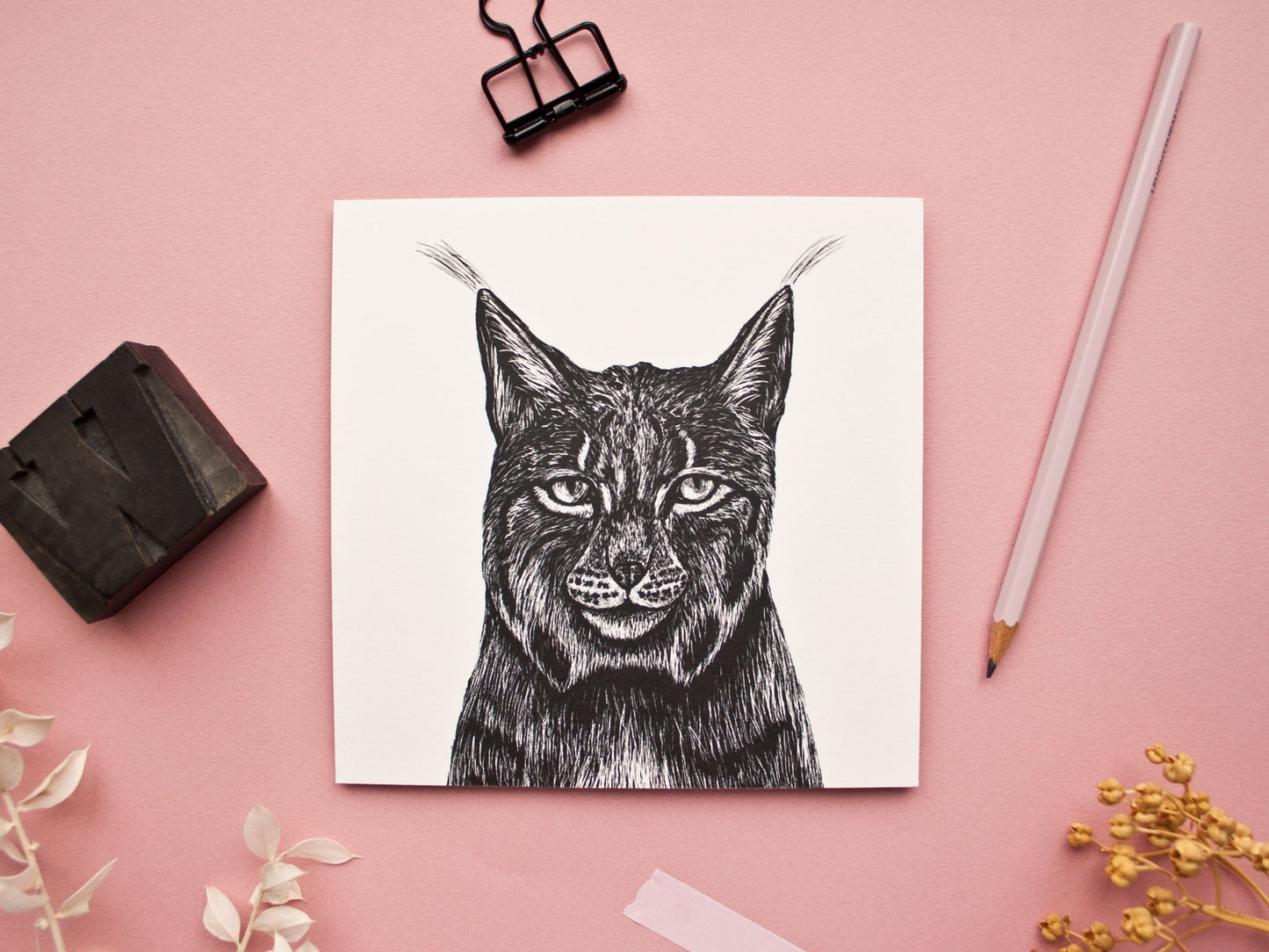 Quadratische Postkarte Luchs