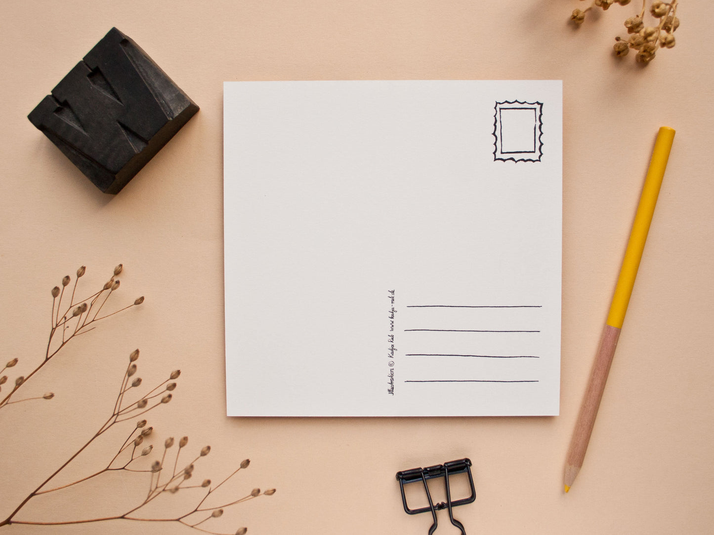 Quadratische Postkarte Pferd Rückseite