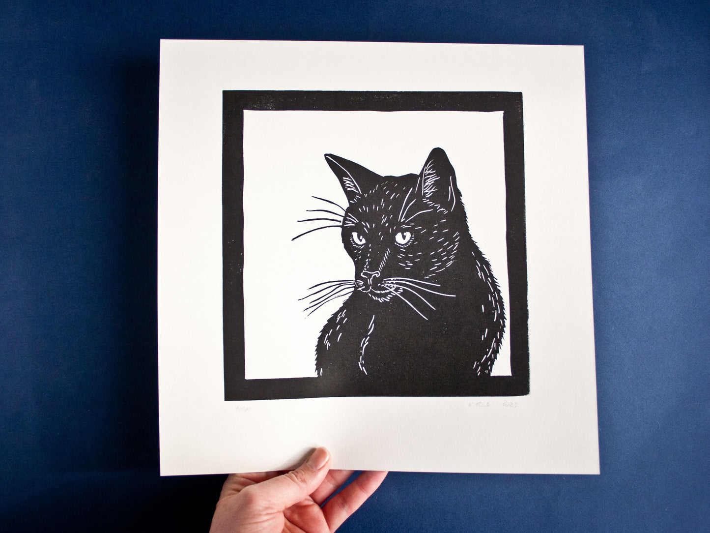 Linoldruck schwarze Katze