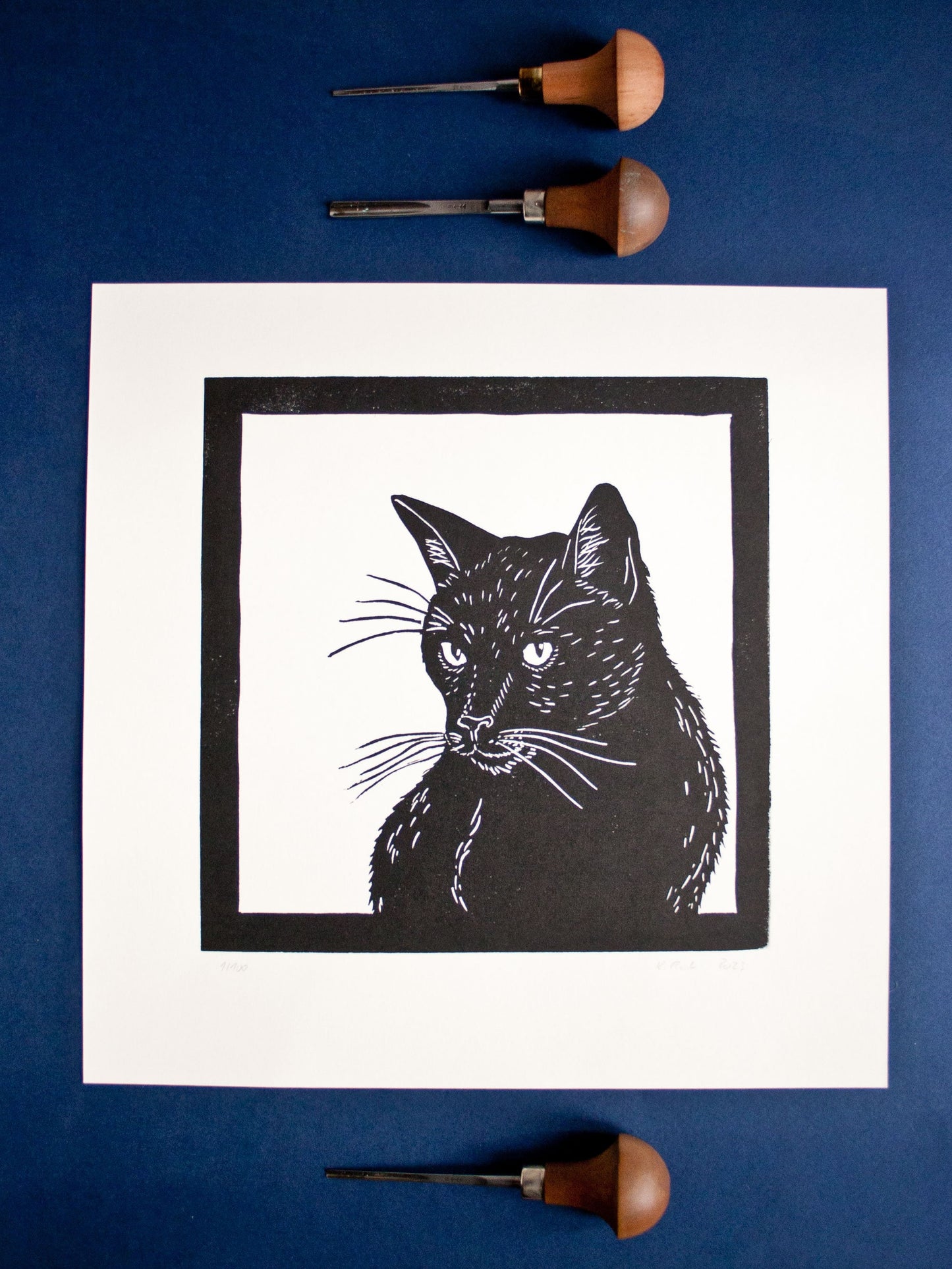 Linoldruck schwarze Katze