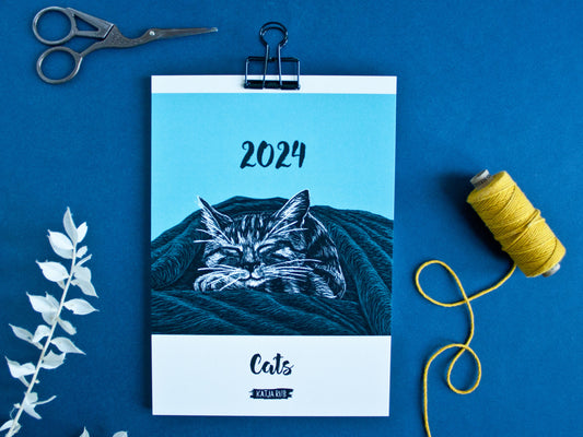 Katzen Kalender 2024 im A5 Format - englisch