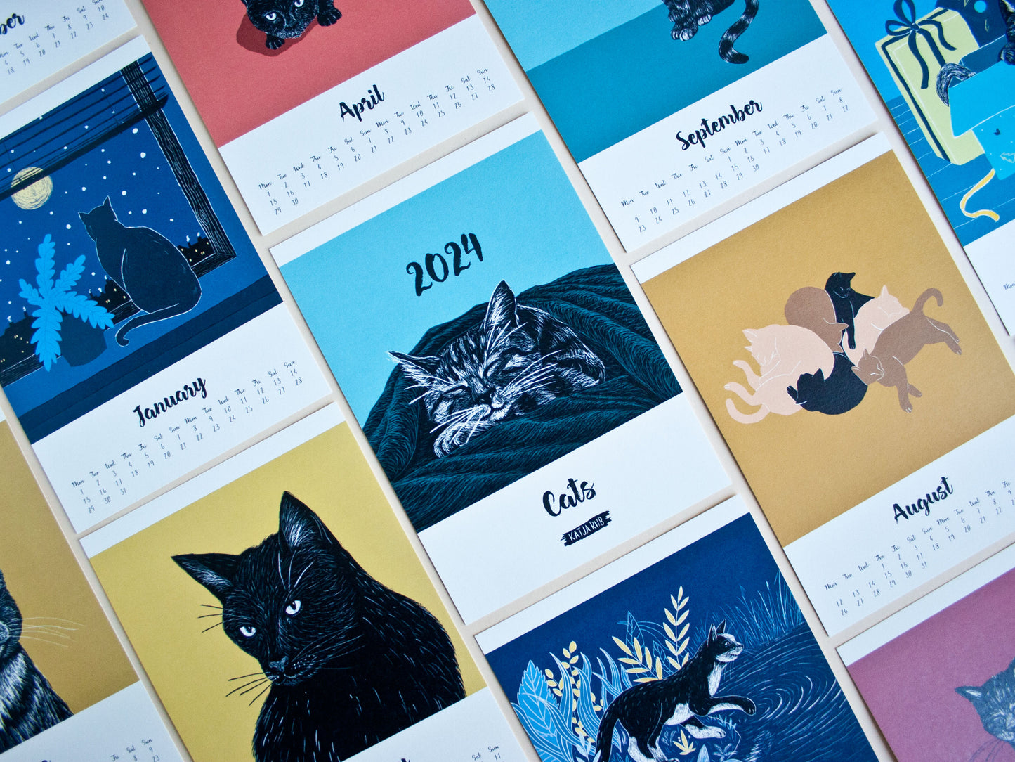 Katzen Kalender 2024 im A5 Format - englisch