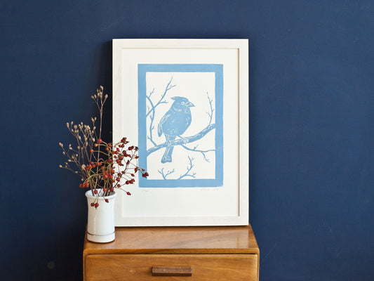 Linoldruck Kardinal Vogel