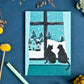 Postkarte A6, Zwei Katzen am Fenster