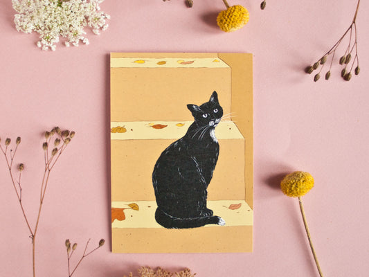 Katze auf Treppe, Postkarte A6